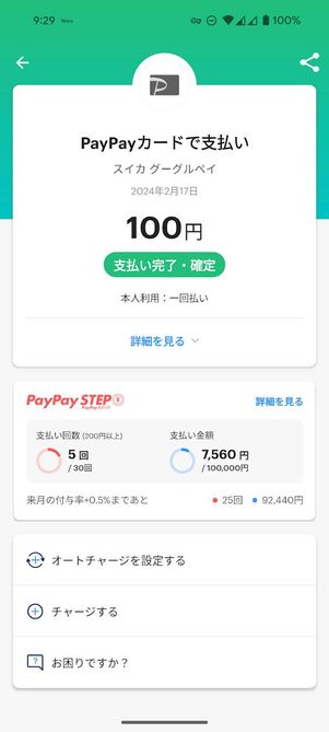 100円の支払いではポイントが付与されなかった