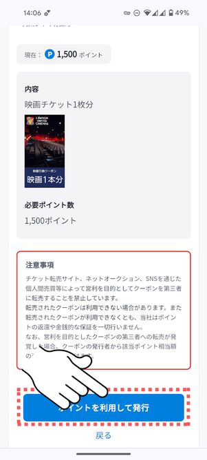 ポイントを利用して発行