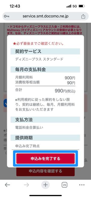 ディズニープラス　登録　申し込み完了