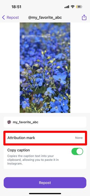 Attribution markを選択