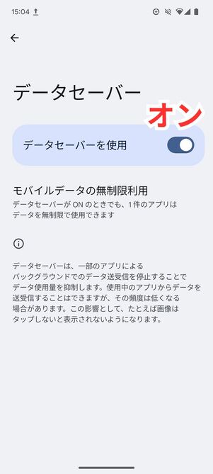 データセーバー設定画面