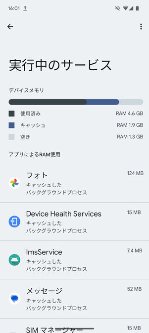 実行中のサービスリスト