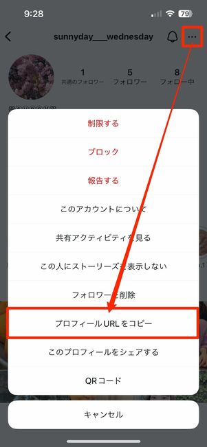 プロフィールURLをコピーする