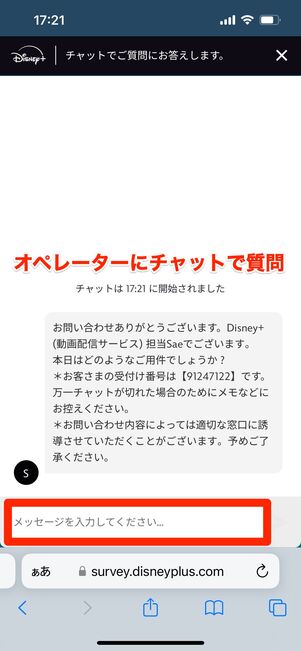 ディズニープラス　問い合わせ　チャット