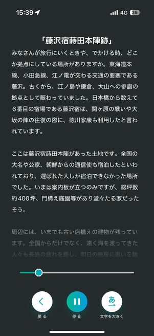 音声ガイドではテキストでも読むことができる