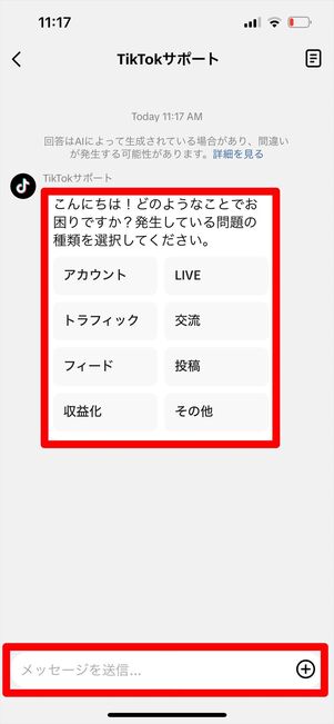 TikTok 問い合わせ　チャット