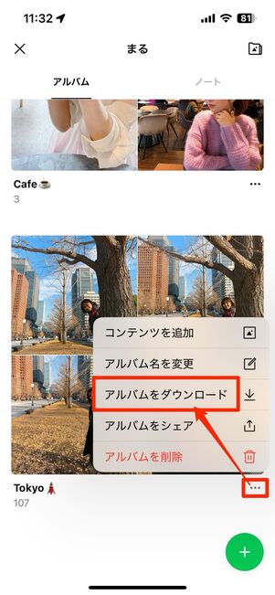 アルバムから写真を一括ダウンロード