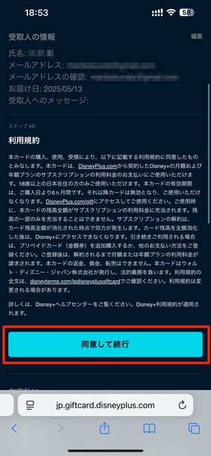 同意して続行