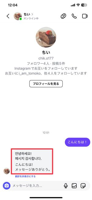 翻訳が表示される