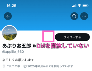 XプロフィールDM開放なし