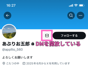 XプロフィールDM開放済み