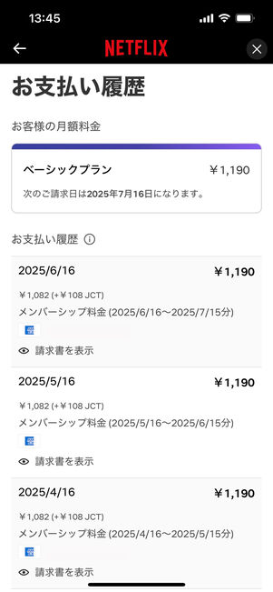 Netflix 支払い履歴