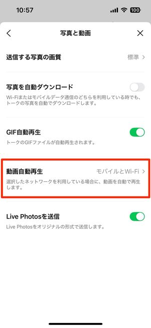 動画の自動再生をオフにする