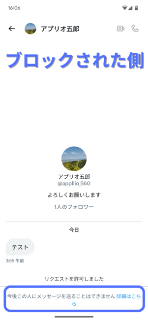 ブロックされた側の個別DM