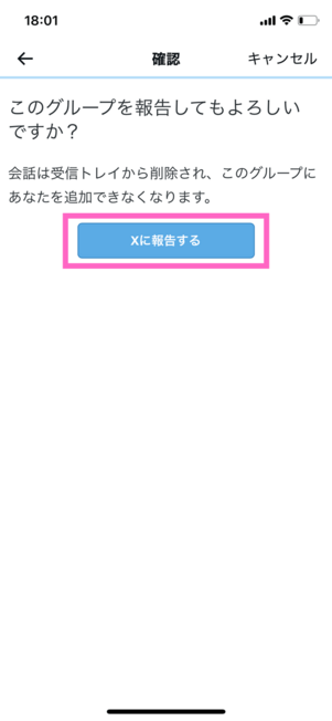 DMスパム報告確認画面