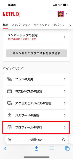 Netflix プロフィールの移行