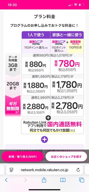 楽天モバイル 最強シニアプログラム 毎月110ポイント還元