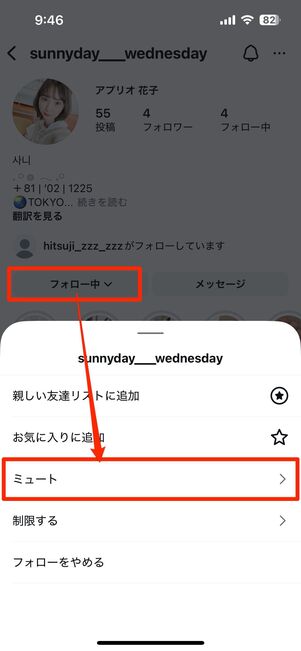 相手の投稿を見たくないなら「ミュート」機能もおすすめ