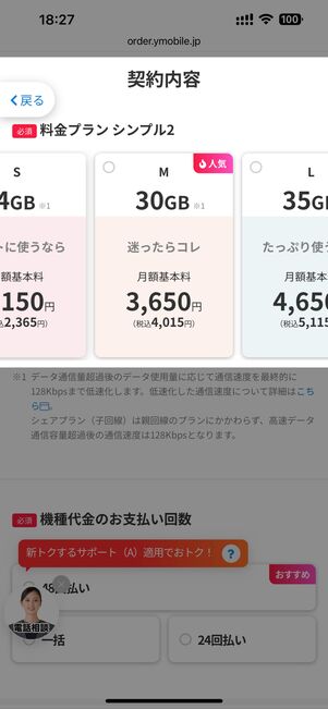 機種変更以外なら、シンプル2 S/M/Lのどれかを選ぶ