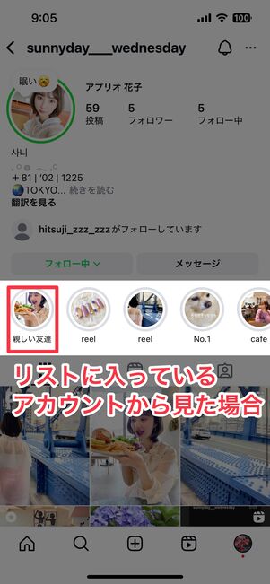 リストに入っているアカウントから見た場合