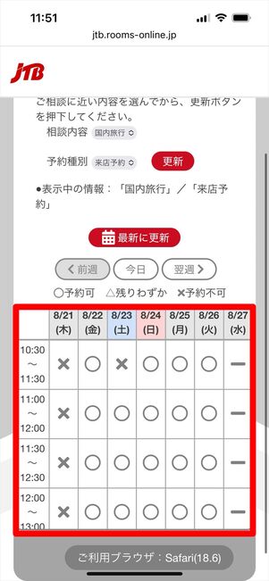 JTB 来店予約
