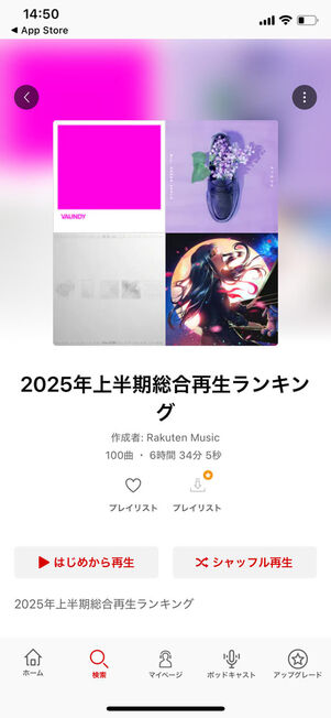 楽天ミュージック総合再生ランキング