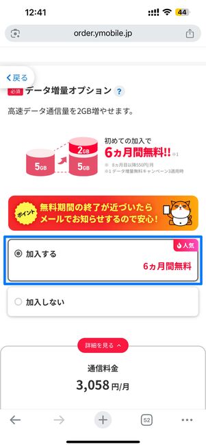SIM契約キャンペーンを使うならデータ増量オプションに加入する