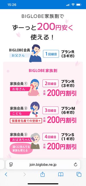 家族割のある格安SIM BIGLOBEモバイル