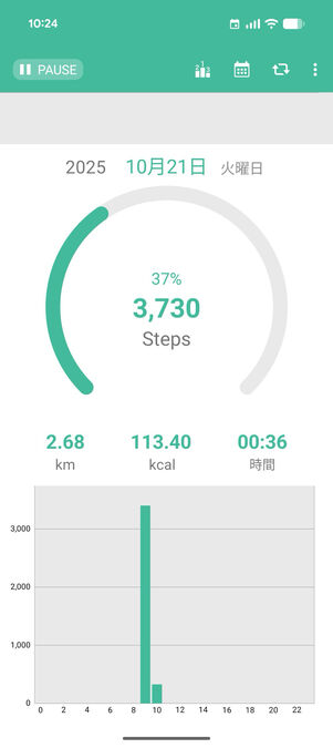 歩数計Maipo：ホーム画面（デフォルトカラーのミント色）