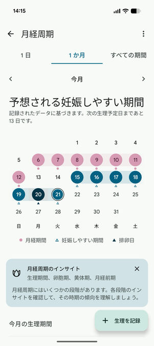 Fitbit：月経記録