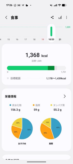 Samsung Health：食事の記録