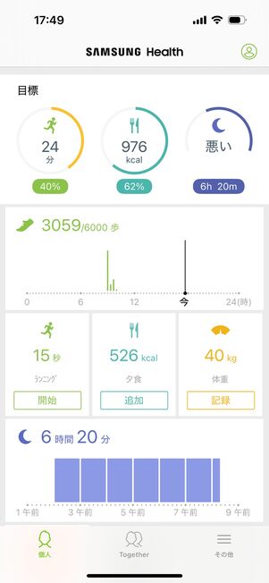 Samsung Health（iOS版）：ホーム画面