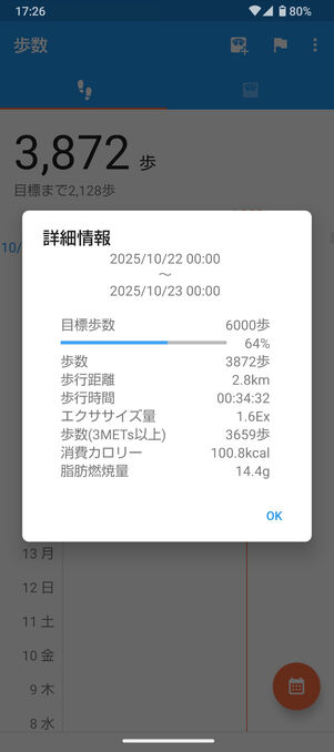 からだメイト：グラフをタップすると詳細が見られる