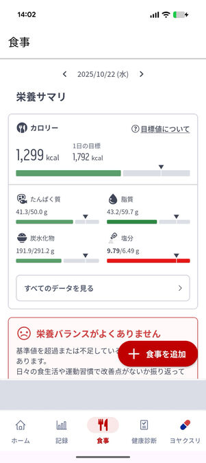 楽天ヘルスケア：食事の記録