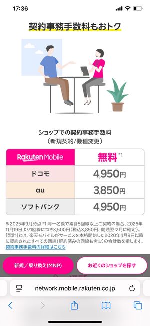 楽天モバイル 契約事務手数料