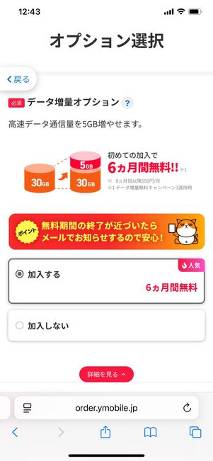 ワイモバイル データ増量オプション