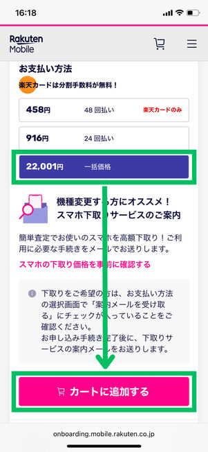 カラーと支払い方法選択