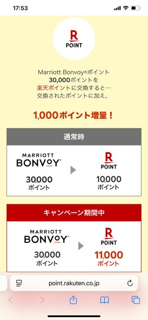 マリオット 楽天ポイント交換増量キャンペーン