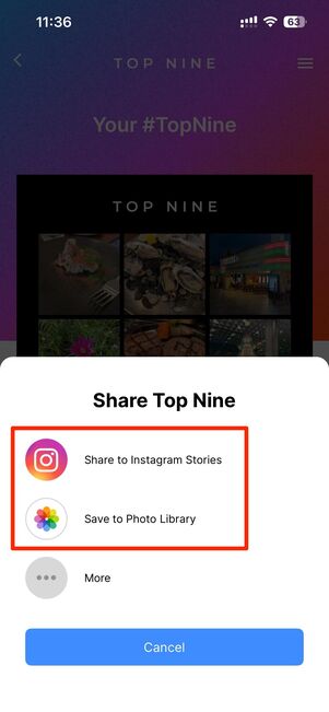端末への保存やインスタでの共有ができる