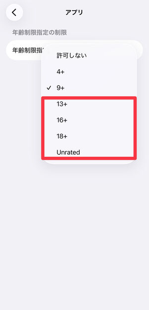 13歳以上のいずれかの区分を選択