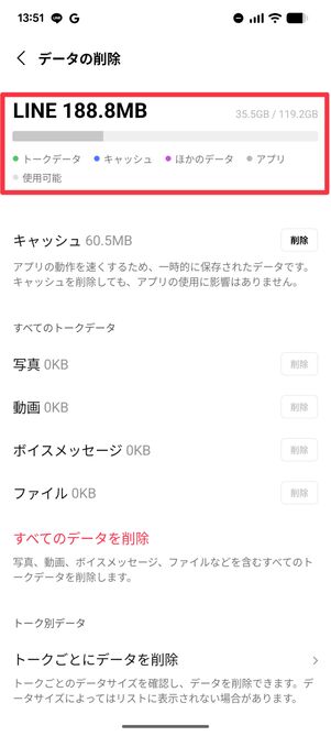 バックアップ前にトーク履歴のサイズを確認しておくと安心
