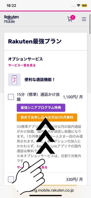 オプションを確認しつつ画面をスクロール