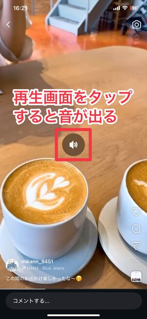 再生画面をタップすると動画の音が出る