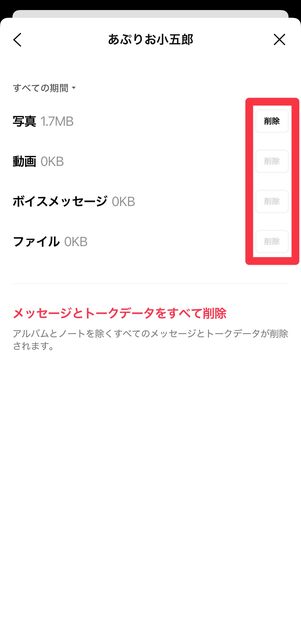 削除したいデータを削除する