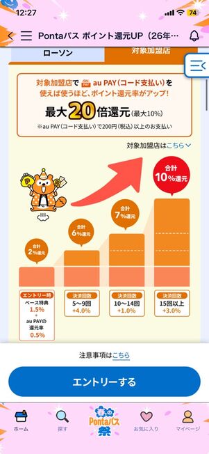 ローソン以外のPonta提携社でポイント還元率が0.5％→10%にアップ