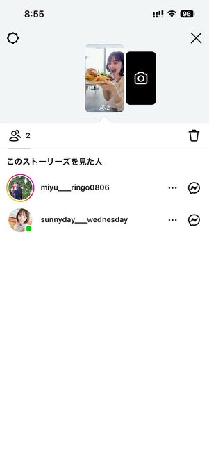 投稿したストーリーのアクティビティをタップすると閲覧者が表示される