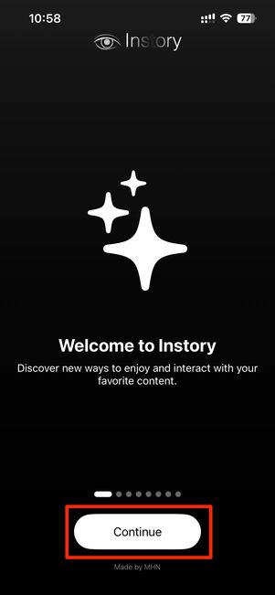 アプリの説明画面で「Continue」をタップし続け、最後の画面で「Done」を押す