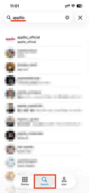 「Search」タブでユーザー名を入力