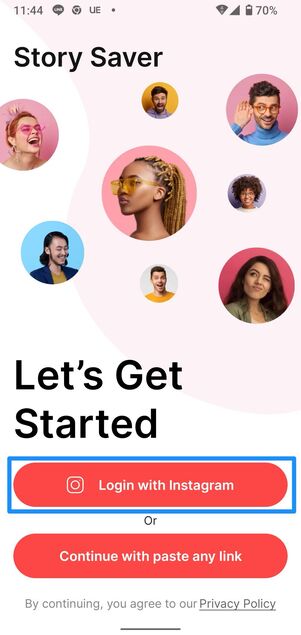 Login with Instagramをタップ