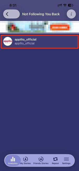 自分のアカウントをフォローしていないユーザーが表示された